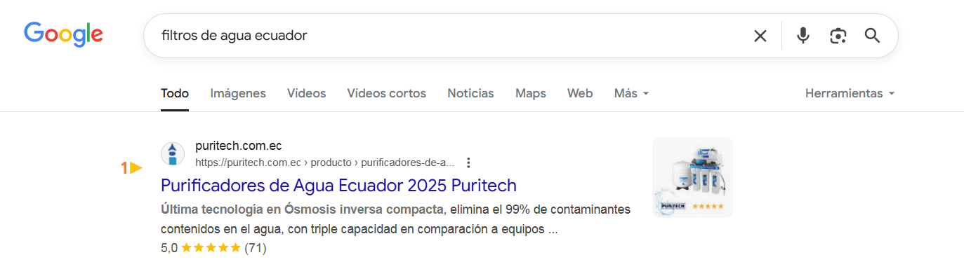 Puritech en primer lugar de google por Experto Francisco Barros Gómez